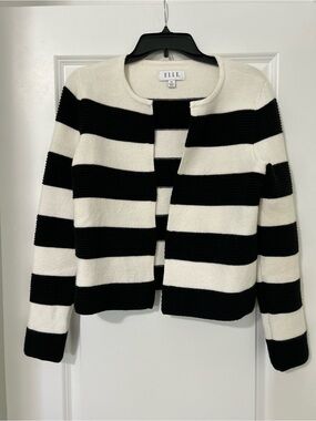 ELLE Black and White Striped Open-Front Cardigan Size XS